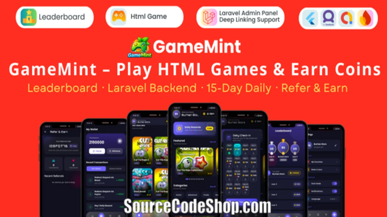 GameMint v1.0 Free Download Play & Earn HTML Games with Flutter and Laravel Backend